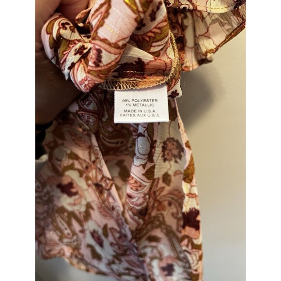 MISA Los Angeles Lara Brown Beige FloralShort Sleeve Collared Blouse Size XS - Picture 8 of 11